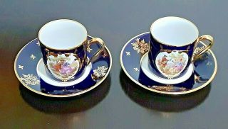 Antique Limoges France Tea Cups And Saucers Blue