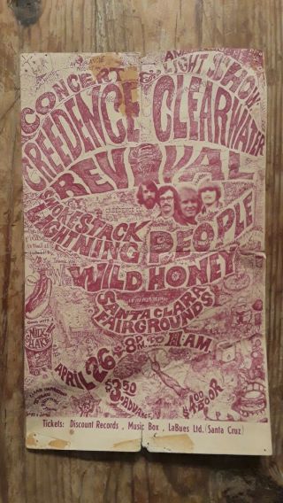 Rare Creedence Clearwater Small Concert Poster 1960s Art John Fogerty