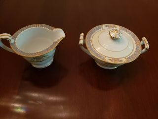Rare 3pc Noritake Rose China Occupied Japan Sugar And Creamer With Lid Blue