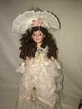 Duck House Heirloom Porcelain Doll With Stand Victorian Pink Dress