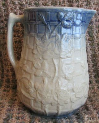 Antique Blue & White Stoneware Pitcher Rose Trestle