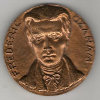 Undated French Medal To Honor Frederic Ozanam Founder Of St.  Vincent De Paul Soc