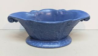 Rare Vintage Rumrill Art Pottery Feather Scrolled Blue Planter 530 Red Wing