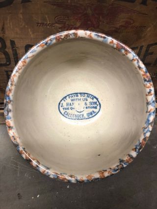 Callender Iowa Ia Red Wing Sponge Panel Bowl Antique Stoneware Crock Advertising