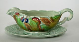 Antique Clarice Cliff Newport Pottery Sauce Boat Stand 1930s Berries And Leaves