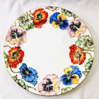 Fitz And Floyd Pansies Pattern Dinner Plate White Background 10.  25in Retired