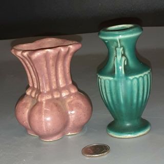 2 Vintage SHAWNEE Pottery Miniature Vases 2.  5 