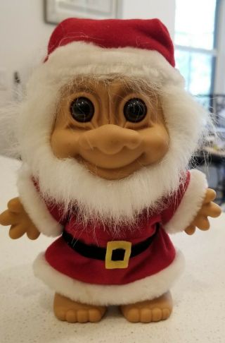 Russ Berrie Troll Doll Santa Claus 8 Inches Christmas Holiday Beard Hat