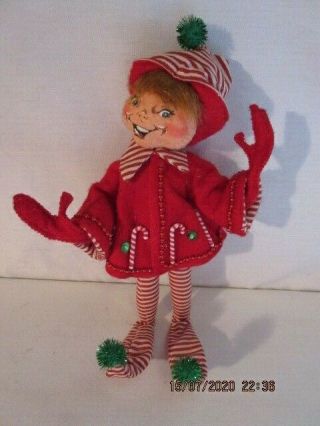 Annalee Red Candy Cane Elf W Red Coat & Red And White Striped Leggings 2006,  8 "