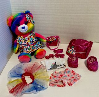 Build A Bear - Rainbow Tie - Dye Bear Smallfrys With Clothes And Accessories