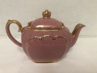 Vintage 1930s Sadler England Speckle Pink Gold Trim Cubed Teapot 1922 Rare