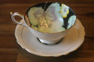 Paragon Black Geranium Peach Flowers Teacup Tea Cup Saucer
