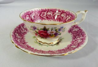 Vintage Paragon England Hand Painted Tea Cup And Saucer Rose Flowers Queen Mary