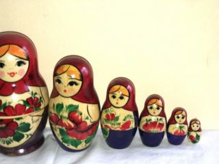 Nesting Doll Matryoshka Made In Russia 4 " Hand Painted 6 Pc Flowers
