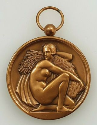 Vintage Pendant Bronze Medal 1987,  Woman With Wheat,  By Cochet,  50,  6 Mm