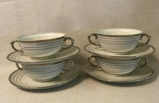Ransgil China Lenox Pattern Double Handled Soup Bowls With Underplate