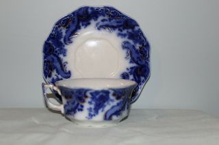 Argyle Flow Blue Short Cup And Saucer By Grindley