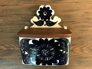 Porcelain Wall Mount Salt Box With Blue Flowers.  Arabia Finland By Go Gronqvist.