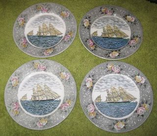 1940s Adams Currier Ives American Ways 4 Dinner Plates Clipper Ships Race Stakes