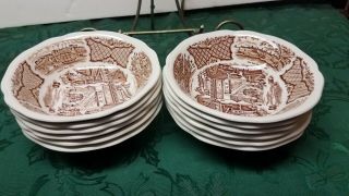 Alfred Meakin " Fair Winds " Brown England Set Of 12 Cereal Bowls 6 3/8 "