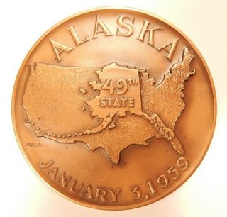 1959 Bronze Medallion Admission Of Alaska 49th State Medallic Art Co.  Ny 125.  7g