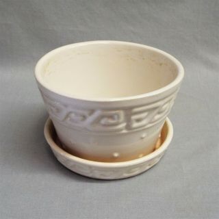 Vintage Mccoy Usa Pottery Planter Hobnail Greek Key 6 " Dia Large White 1940 