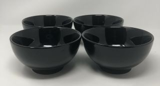 Set Of 4 Waechtersbach Germany Glossy Black Round Footed Cereal Or Soup Bowls