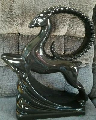 Haeger Pottery Ibex Gazelle Ram Ebony Black Art Deco Large Ceramic Sculpture