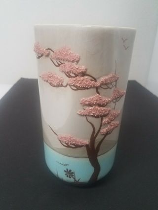 Vtg 10.  5in Weil Ware Ming Tree Vase California Pottery Gray Aqua Pink