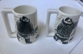2 Vintage Sascha Brastoff Alaska Eskimo Pottery Mugs,  Signed.