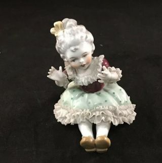 Antique German Dresden Lace Art Porcelain Figure Young Girl In Dress