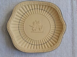 Antique Wedgwood Yellow Black Caneware Pottery Luncheon Plate Raised Cherubs
