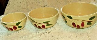 Vintage Watt Usa Pottery Oven Ware Set 3 Nesting Bowls,  Redbud Teardrop,  5,  6,  7