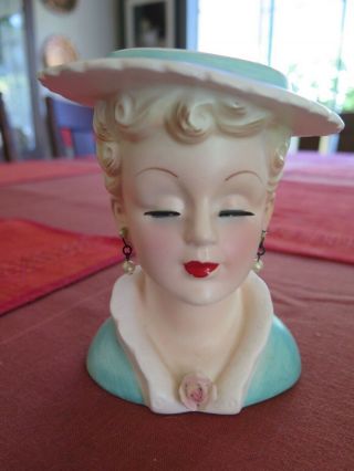 Vintage Lady Head Vase With Pearl Earrings