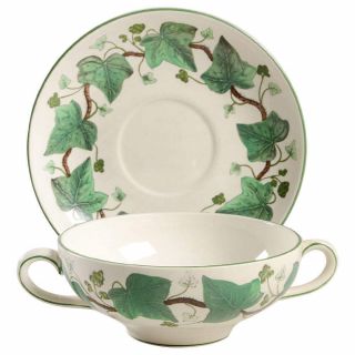 Wedgwood Napoleon Ivy Green Flat Cream Soup Bowl & Saucer Set 1190098