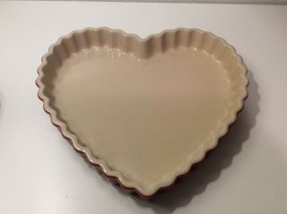 Le Creuset Heart Shaped Pie/quiche Dish Red Scalloped Edge 14 - 38