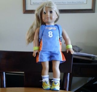 American Girl Doll Retired Basketball Outfit With Bag & Ball.  Doll Not