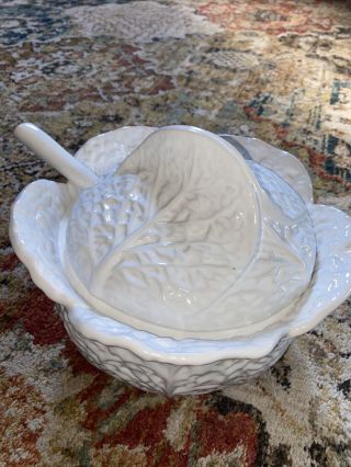 Portugal White Cabbage Leaf Soup Tureen Vintage With Ladle