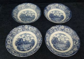 Set Of 4 Staffordshire Liberty Blue Mt.  Vernon 6.  5 " Coupe Cereal Bowls -