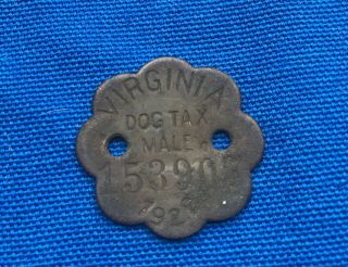Vintage Virginia 1922 Male Dog Tag License Tax Registration Va Antique