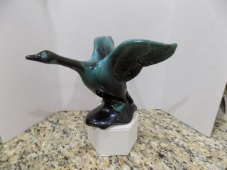Vintage Blue Mountain Pottery Duck Goose Made In Canada Green Black Glaze Retro