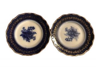 Antique Wh Grindley Shanghai Flow Blue Rose Plate Gold 8” England 1891