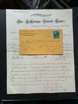 1874 Lagrange Indiana Ad Cover,  Rerick Letter Albion Civil War Col Williams