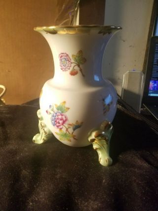 Vintage Herend Hungary Butterfly And Flower Design 6 " Three Legged Vase