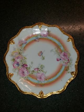 Antique B&h Limoges France Plate Floral Fancy Edge Heavy Gold Trim 1890 - 1900s