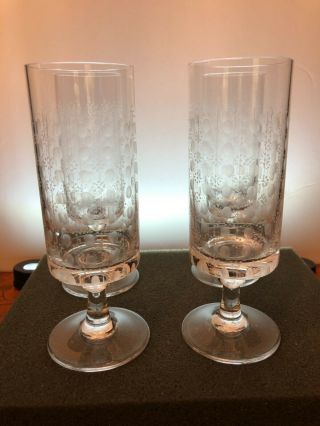 Vintage Mcm Rosenthal Etched Crystal Set Of 4 Ball Stem White Wine Glasses