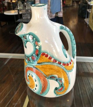 Vintage Desimone Italy Hand - Painted Art Pottery Pitcher Vase Mid - Century - Nr