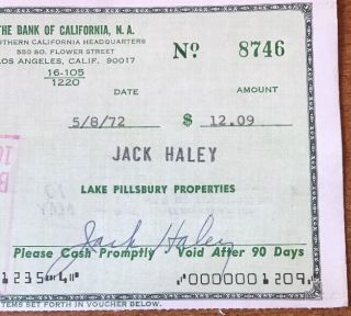 JACK HALEY WIZARD OF OZ JSA AUTHENTICATED SIGNED CHECK AUTOGRAPH 2
