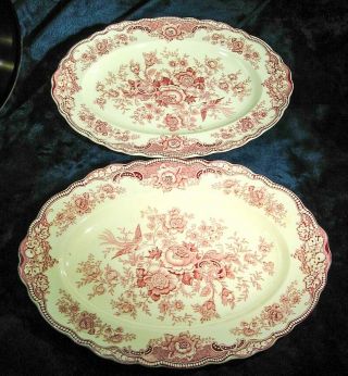 Crown Ducal - Bristol - Pink - No.  762055 - 2 Oval Serving Platters 14,  6 Inch - No Chips