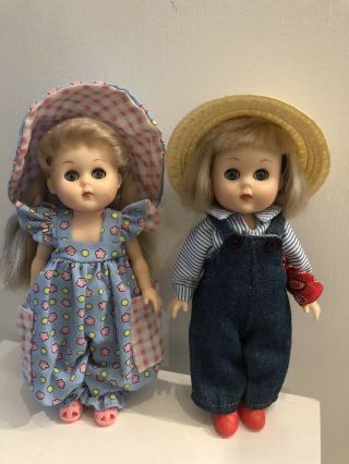 Two Vogue Ginny 8” Dolls - Boy And Girl In Country Outfits